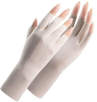 BrightGlow UV Shield Handschuh Sonnenschutz-Fingerlose Handschuhe Maniküre Handschuh Sommer Damen Fahren Handschuhe Elastische Rutschfest Fahrradhandschuhe Halbfinger-Kurzhandschuhe Beige