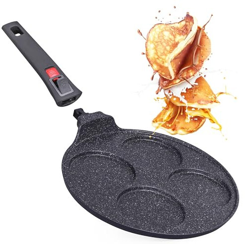 INTIGNIS® Padella antiaderente - Mini padella per pancake multiforo, padella per crêpes e pancake in stile americano con 4/7 fori per pancake individuali perfetti (4 - Smart)