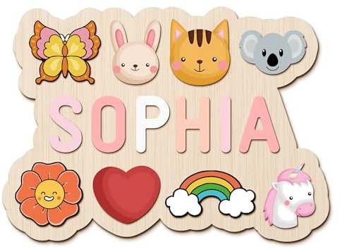 GifXify Personalisierte Holzpuzzle mit Name - Personalisierte Geschenke Baby - Montessori Spielzeug ab 1 Jahr, 2 Jahre - Steckpuzzle Holz mit Namen - Motorikspielzeug Kinder ab 1 Jahren (Wave)