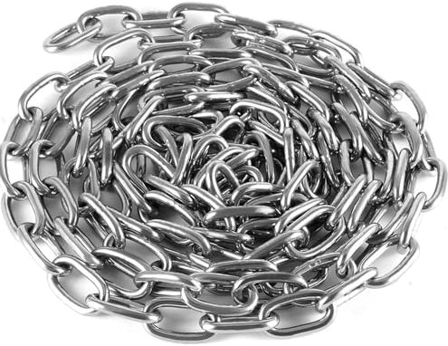 Heavy Duty Stainless Steel Rust Resistant Chain for Gate Security Extra Strong Galvanised Long Links Welded Metal Shiny Chrome Plated and Polished for DIY Fence Bike Out Door Swing (4MM, 2.5 Metre)