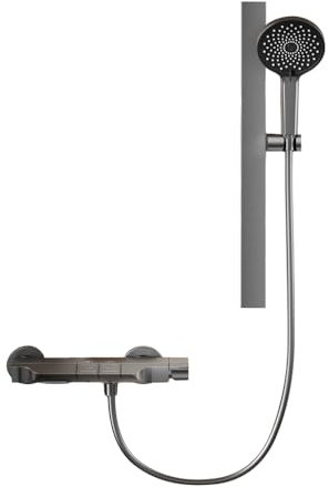 INEX EUROPA Duschsäule mit Wasserhahn und verstellbarer Handbrause Schwarz-Titangrau mit 10 Jahren Garantie – Duschsystem mit Wandstange höhenverstellbar – Badarmatur modern für Dusche und Wanne