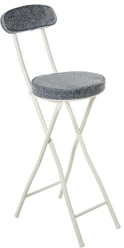 DRW Taburete Alto con Respaldo Plegable de Metal y Tela en Blanco y Gris 42x30x93 cm