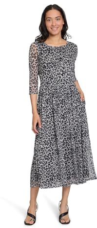 Vera Mont Damen Maxikleid mit Leoprint 38, Grau/Schwarz