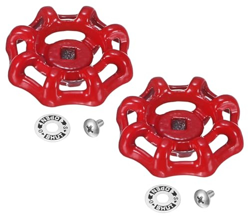 M METERXITY 2 Pezzi Manopola Per Rubinetto Esterno, Foro Quadrato 5x5mm In Ghisa Verniciata Con Vite M4x8 E Rondella In Alluminio Per Cortile/Bagno, Sostituzione Manopola Rubinetto [Rosso]