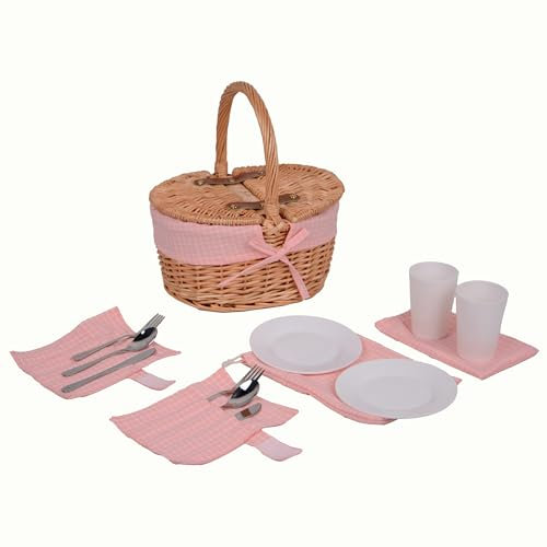 Picknickkorb Kinder Oval mit Ausstattung für 2 Personen Pink