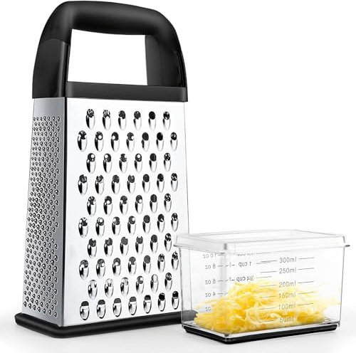 Râpe à fromage avec récipient professionnel avec 4 côtés en acier inoxydable pour cuisine, passe au lave-vaisselle, broyeur de nourriture pour parmesan, légumes, gingembre