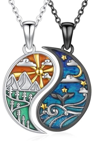 OHAYOO Yin Yang hänge kedja silver 925 vänskapskedja för 2 måne sol hänge Ying Yang smycken presenter för kvinnor kvinnor flickvän män, normal, Sterlingsilver, Ingen ädelsten