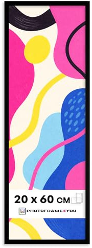 Photoframe4you - Marcos 20x60 cm - Negro - Acrílico irrompible - Cuadro minimalista de MDF para pósters, puzzles, certificados y más - Decoración moderna, portarretratos vertical y horizontal - Arco