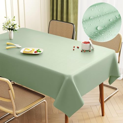 Uniclife Plastic Table Cloth Rectangle Tablecloth, 100 × 140 cm, Waterproof Oil Proof Stain Resistant Green Table Cloth, Wrinkle Resistant Picnic Table Cover, Plastic Tablecloth for Party Wedding
