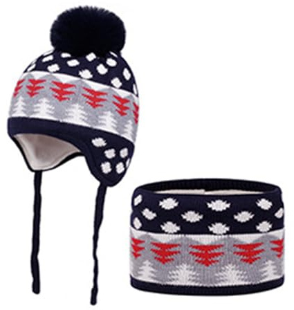 QKURT Ensemble bonnet et écharpe d'hiver pour enfants, bonnet tricoté chaud et confortable, doublure polaire douce, écharpe avec boules moelleuses, cache-cou pour garçons et filles de 2 à 8 ans
