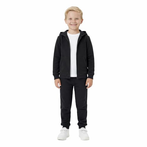 Gift Hub Kids Tracksuit for Boys & Girls | Unisex Fleece Hooded Zip-Up Jumper & Jogger Bottom Set | Soft, Warm & Durable Activewear | Perfect for School, Sports & Everyday Wear | Age 7-8, Black