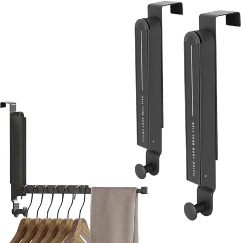 FARYODI Dörrgarderob vikbar 2 stycken, ingen borrning krävs, dörrkrokar med 6 klädhängare, utdragbara förlängningar, väska, kläder och handdukar för under 4,6 cm dörrfals (grå)