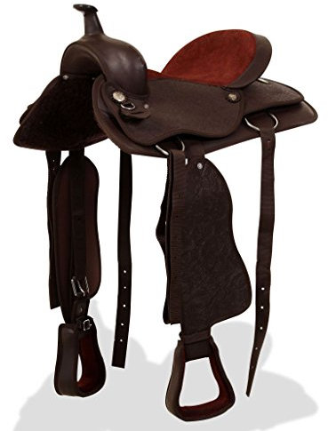 Festnight Westernsattel, Halfter & Brustblatt Echtleder und Kunstleder Pferdesattel Set 16 (40,6 cm) Braun
