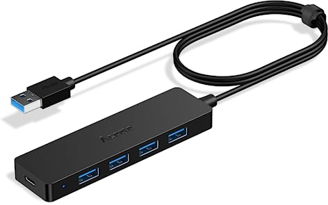 Aceele USB 3.0 Hub 4 Port Mit 65cm Verlängerungskabel - Ultra Dünn USB-Verteiler Auf 4 Anschlüsse - Kompatibel Mit Desktop-Computer, MacBook Pro/Air, iMac, Surface Pro, PS 4 Und Laptops