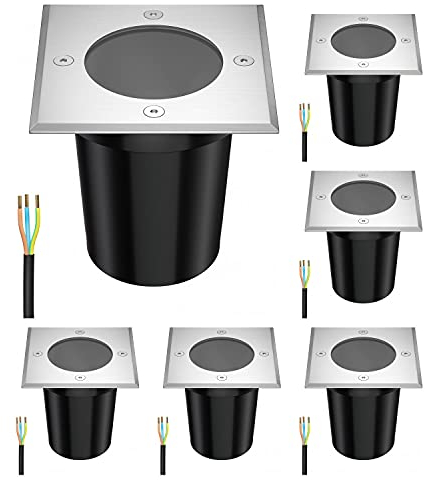 ledscom.de 6 Stück Bodeneinbauleuchte RELI für außen, IP67, edelstahl, eckig, 11 x 11cm, 1x GU10 max. 15W
