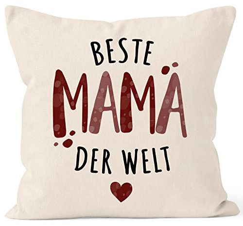 MoonWorks® Kissen-Bezug Beste Mama/Bester Papa der Welt Herz Geschenk für Eltern Vater Mutter Muttertag Vatertag Mama 2 Natur Unisize