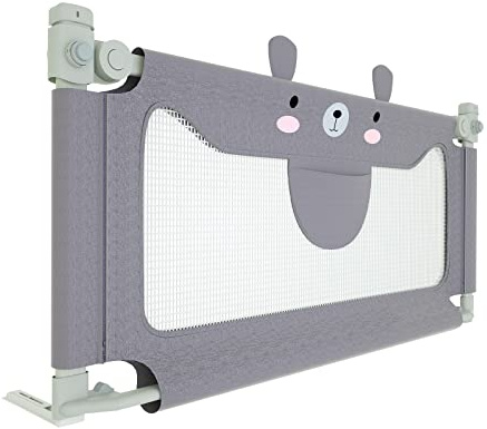 AufuN Barnsänggaller, fallskydd för spjälsäng, sängskydd, bärbart sänggaller för vertikal lyft, barnsängsgaller för familjer och resor, grå, liten björn, 180 cm
