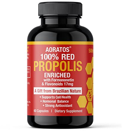 Aoratos 100% Red Propolis Enriched with Formononetin Flavonoids 60 Count 500mg Vegetable Capsules