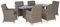 Gecheer 7-TLG. Garten Essgruppe, Terrassenmöbel Set 6 Personen, Sitzgruppe Esstisch mit Glas-Tischplatte & 6 Rattan-Stühle mit Sitzkissen, Gartenmöbel Set Poly Rattan Braun