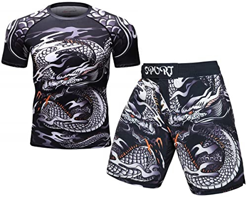 Cody Lundin Pantaloncini da uomo a compressione a maniche corte e tailandesi da combattimento MMA Kickboxing, pantaloncini da allenamento sport tuta, Stile B, M