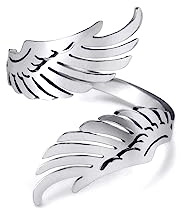 kkjoy Bague Ailes d'Ange en Acier Inoxydable Anneaux Ajustables Ailes d'Ange Gardien Bague de Doigt Ouverte Bijoux de Mode Cadeau Mémorial pour Femme Homme