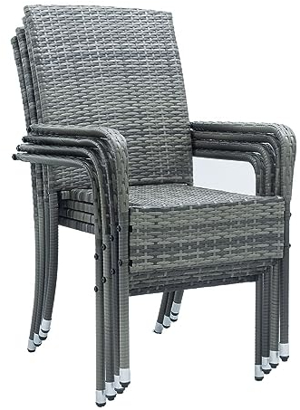 Juskys Polyrattan Gartenstühle Yoro 4er Set mit Armlehnen & Rückenlehne - 4 Stühle stapelbar - Rattan Stuhl Garten - Stapelstuhl Grau-meliert
