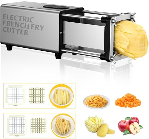 YOTAN Electric French Fry Cutter,French Fry Cutter Stainless Steel with 1/2 & 3/8 Inch Blade,Commercial and Household Electric Fry Cutter,Potato Slicer,Use for Potatoes,Onion,Cucumbers,Apples