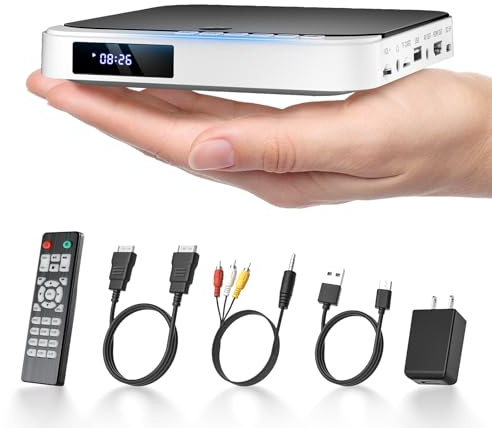 HDMI DVD Players for TV, DESOBRY 1080P HD Mini Small DVD Player with All Region Free, Compact DVD Player for Smart TV, Support AV Output, USB/TF Card Input, Remote Control,PAL/NTSC
