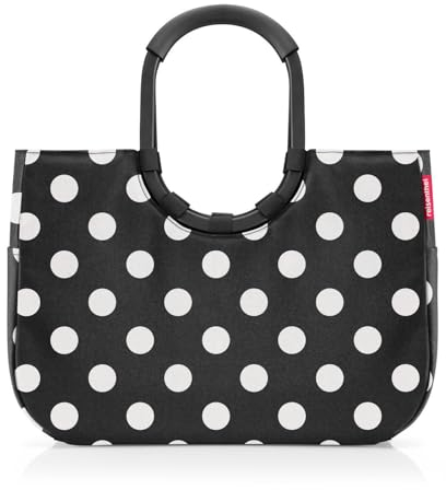 reisenthel loopshopper L frame dots white – Stabile Tasche mit praktischen Fächern aus recycelten PET-Flaschen – Charmantes und wasserabweisendes Design