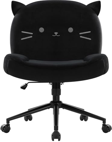 IWMH Bürostuhl ohne Armlehnen, Höhenverstellbar Drehstuhl mit Rollen, Schreibtischstuhl mit Stoffpolsterung, Ergonomischer Stuhl, Lesesessel mit breiterem Kissen zum Sitzen im Schneidersitz (Schwarz)