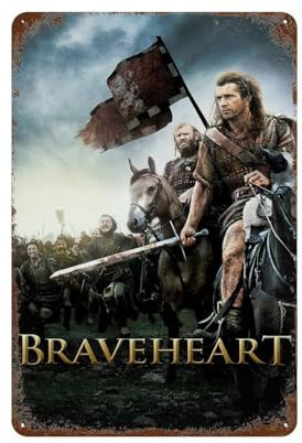 KSOXDAITIP Póster de película Braveheart para decoración de pared, póster de metal moderno para decoración del hogar, póster de metal para decoración del hogar, bar, tienda, letrero vintage, regalo de