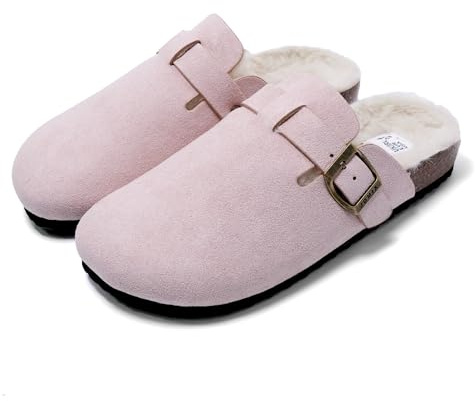 JOMIX Sabot Fourrure Femme Hiver Chaussons Fourrure Femme Hiver Pantoufles Femme Élégant Chaussures à Semelle en Liège avec Boucle Chaude Confortable