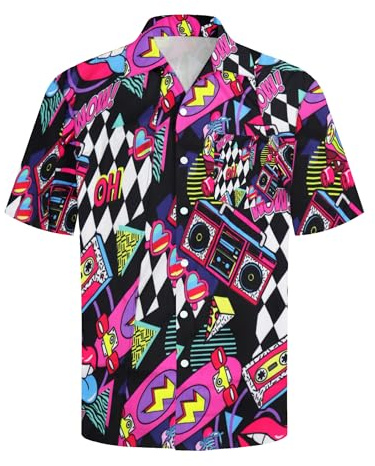 tiorhooe 80-tals herr, Hawaii-skjorta, retro, Hawaii-skjorta, kortärmad, knappslå Hawaii skjorta