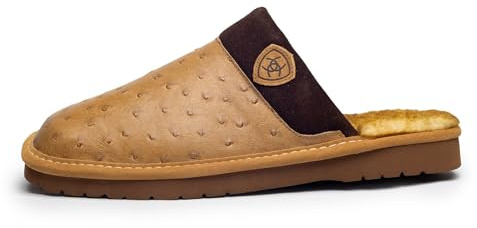 ARIAT Silversmith Men's Suede Slippers, Square Toe Slip-On, Ostrich Tan, 11