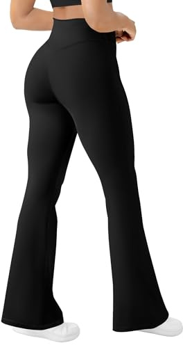 AB-Eleven Women's Yoga Pants Bootcut Flare Leggings Flared Bell Bottom Leggings High-Waisted Workout Pants Tummy Control Black