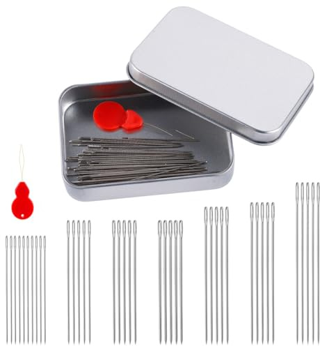 40pcs Aiguilles à Coudre à Gros Chas, 7 Tailles d'Aiguilles en Acier Inoxydable avec Enfile-Aiguille Aiguilles à Quilting Aiguilles à Broder pour Travaux Manuels