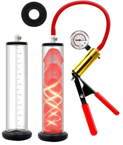Penispumpe Manuelle Penis Pumpe mit Metallgriffen Penies Pump mit Druckmesser Penispumpen mit Zifferblättern zur Transparenten Visualisierung Sex Spielzeug Schwanzvergrößerung Männer (63.5mm)