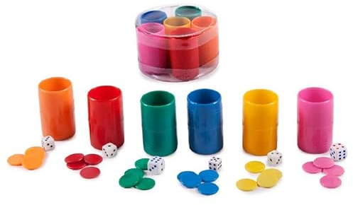 Set de 6 Cubiletes de Plástico para Parchís y Oca, con Dados y Fichas, Multicolor (Set 6 Cubiletes)