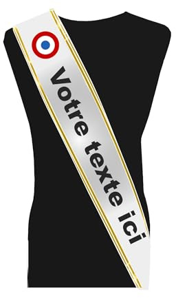 Générique Echarpe de Miss ou Mister à Personnaliser avec Franges. Personnalisable avec photo, texte, cocarde et options.