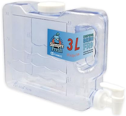 Dispensador de Agua Fría para Nevera 3 L by Cia&Co | Garrafa compacta 27x22x7, con Asa Ergonómica, Grifo Doble Función y Tapón Superior - Reutilizable y Duradera, Bebidas Frías en Casa, Playa, Camping