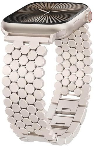 Originalt armband med honeycomb-länk, kompatibelt med Apple Watch 38/40/41/42/44/45/46/49 mm, elegant metallarmband för kvinnor för iWatch-serien 10, 9, 8, 7, 6, 5, 4, 3, 2, 1 Ultra SE