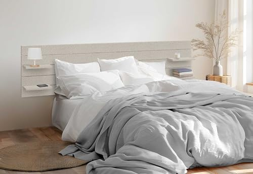 DHOME Tête de Lit en Bois MDF Recyclé avec Étagères Style Palette Horizontal Table de Nuit Niches Lit Nordique Quincaillerie Incluse (Chevron Beige, Lit 140cm)