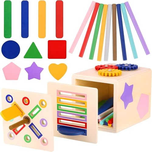 KZSAORN Giocattolo Montessori con Coperchi Intercambiabili, Classificazione Forme Colori, Gioco Motricità Fine con Blocchi Ingranaggi, Adatto da 1 Anno