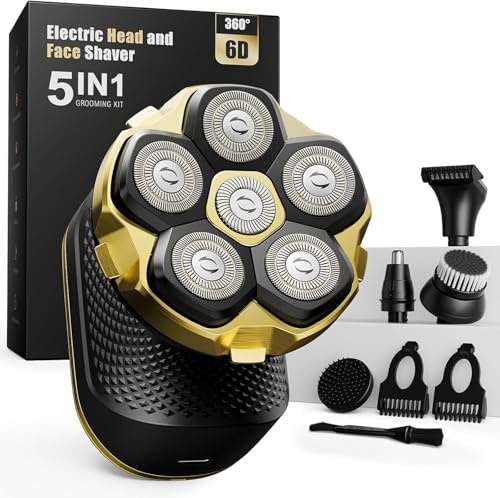 Trimcoo Head Shaver Pro for Bald Men [Titanium-Coated Blades] 5-in-1 Magnetic Electric Trimmer, Powerful 8500 RPM Motor, USB-C Fast Charge, LED Display, IPX7 Waterproof for Body Hair Grooming (Gold)