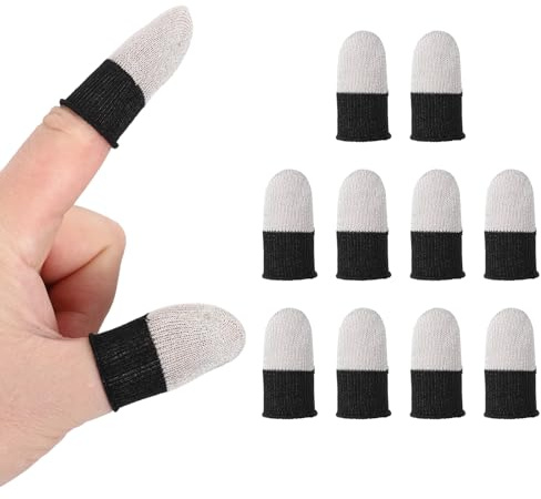 PATIKIL Guanti per Dita con Punta in Fibre d'Argento, 10 Pezzi Guanti per Gaming Antiscivolo Antitraspiranti per Dispositivi Touchscreen Telefono Giochi, Nero/Bianco
