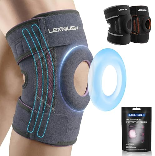 Kniebandage Männer/Damen mit Patella Gel Pads & Seitenstabilisatoren, Verstellbare Kniestütze für Arthritis, Meniskusriss, ACL, Knieschmerzen, Kompression Bandage Knie für Laufen, Sport, Grau