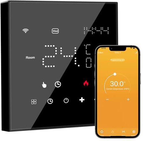 WiFi Thermostat für Elektrische Fußbodenheizung Smart Thermostat Programmierbar Raumthermostat Digital Heizungsthermostat Unterstützen Alexa Google Home Sprachsteuerung+App Fernbedienung,2.4GHz-WiFi