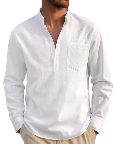 J.VER Herren Hemd Sommer Weißes Leinenhemd Herren aus Leinen Shirt mit Regular Fit für Männer Freizeit Strand Urlaub Büro,Weiß,2XL