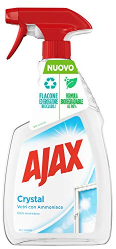 Ajax - Detersivo Crystal Clean, per Vetri, Con Ammoniaca, 100% Anti-Alone - 750 ml