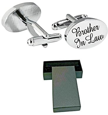 Virens Empourium Men's Wedding Cufflinks BOXED SILVER OVAL Cufflink, Groom Best Man Usher Page Boy and Many More Titles, Gift Box with Every Pair of Cuff Link (BROTHER IN LAW)